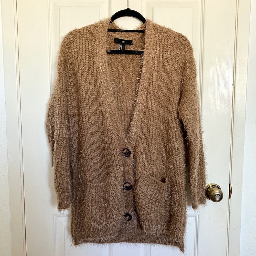 Fuzzy Knit V-neck Cardigan